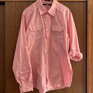 Carbon XL Pink Button Western Shirt Roll Tab Option Long Sleeve Classic